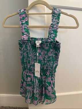 Lilly Pulitzer Green & Lavender Smocked Ruffle Tank Top